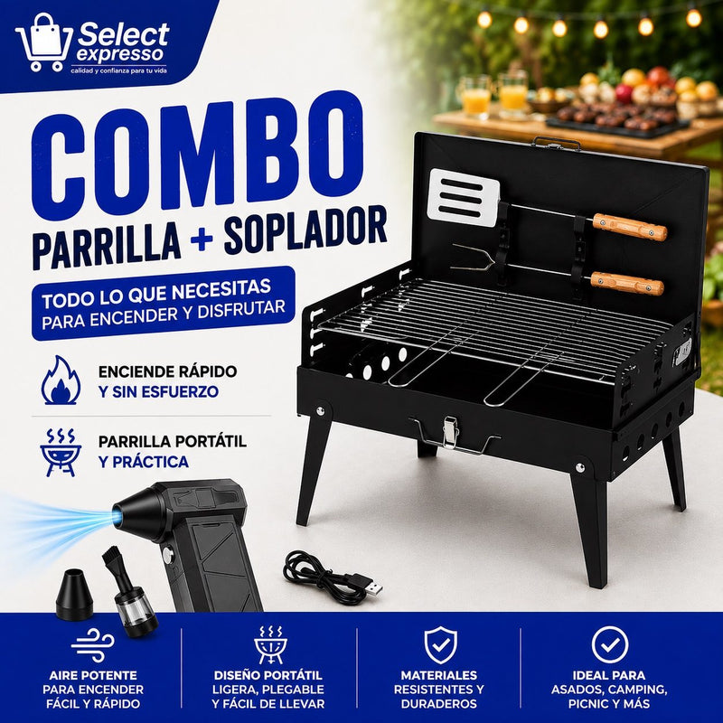 Combo Parrilla Portátil + Soplador de Aire
